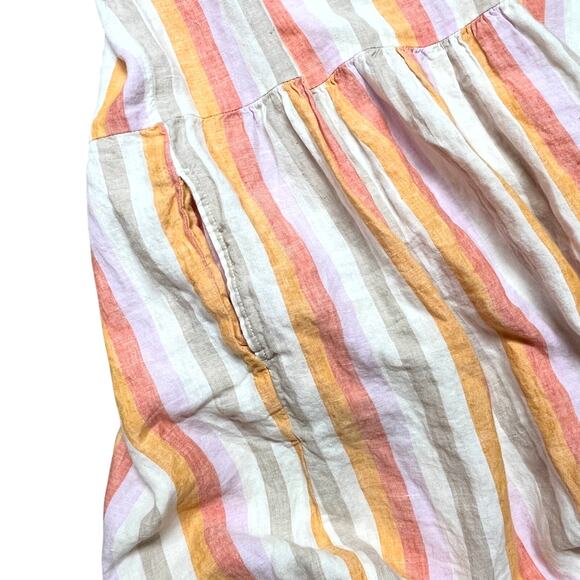 Lou & Grey for Loft Linen Dress Stripe V-Neck Lagenlook Drop Waist Size Large - Picture 5 of 6
